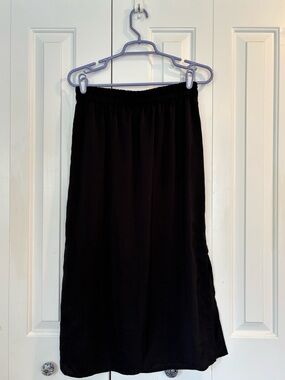 Black Elastic-Waist Silk Midi Skirt | Size M